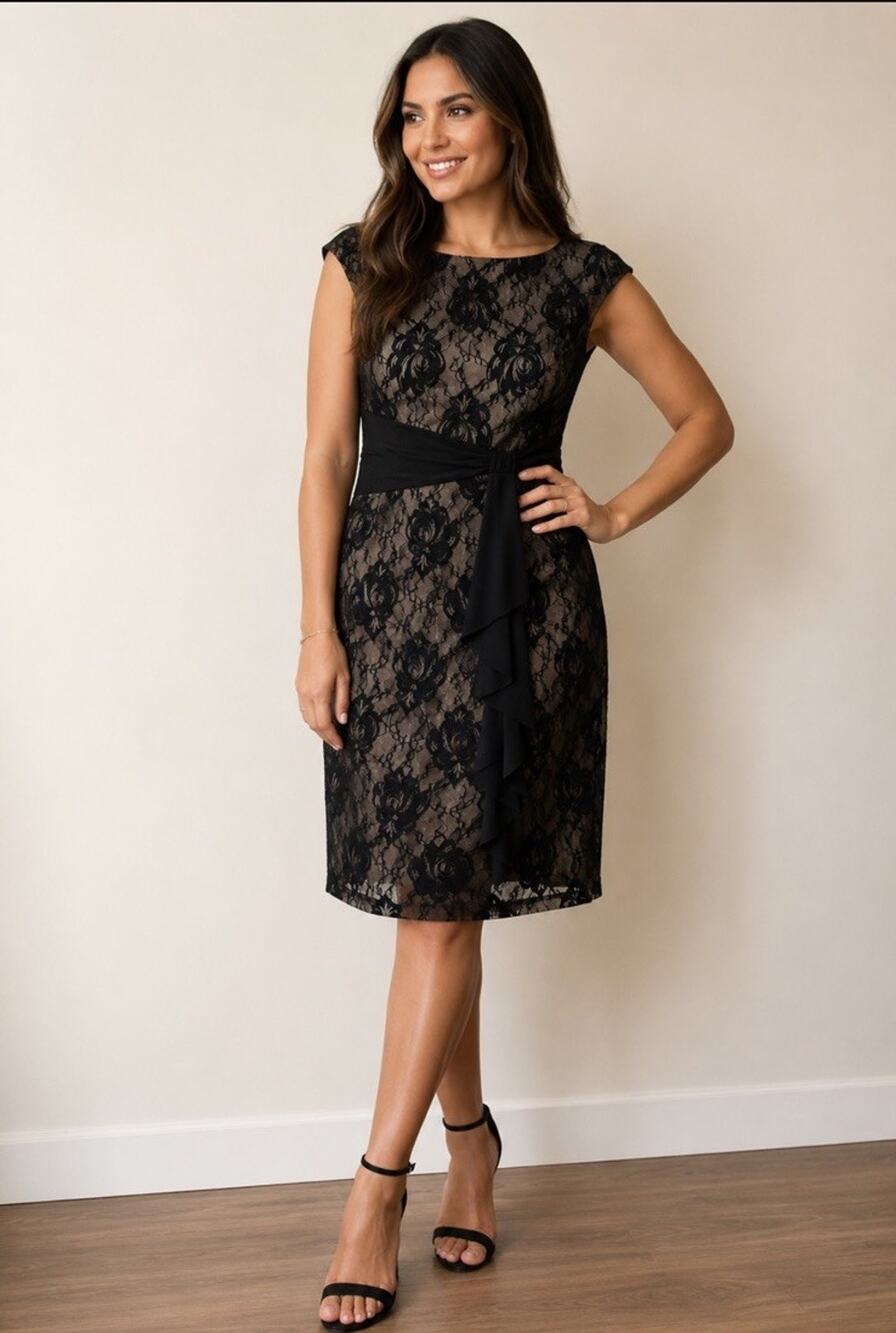 Chaps Lace Sheath Sleeveless Dress 16 Black Formal Cocktail Whimsigoth Wedding